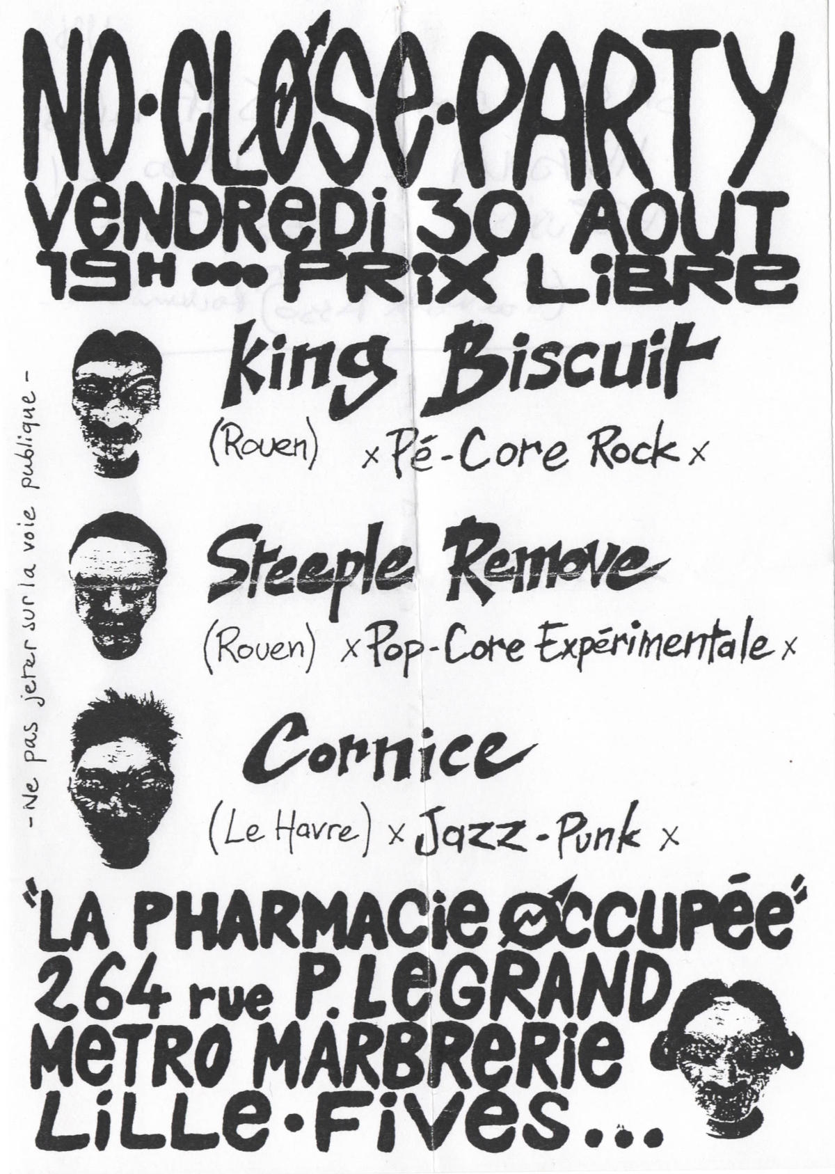 No Close Party = King Biscuit + Steeple Remove + Cornice @ Pharmacie Occupée Lille - 30 août 1996