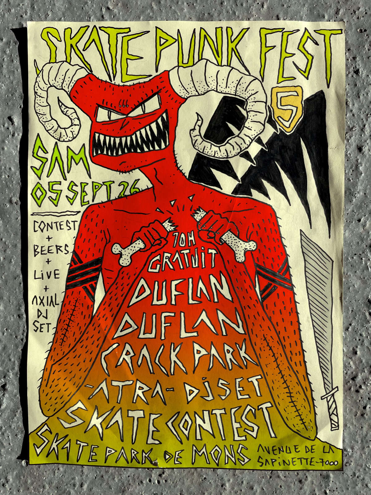 Skate Punk Fest #5 = Duflan Duflan + Crack Park + Atra @ Skatepark Mons - 5 septembre 2026