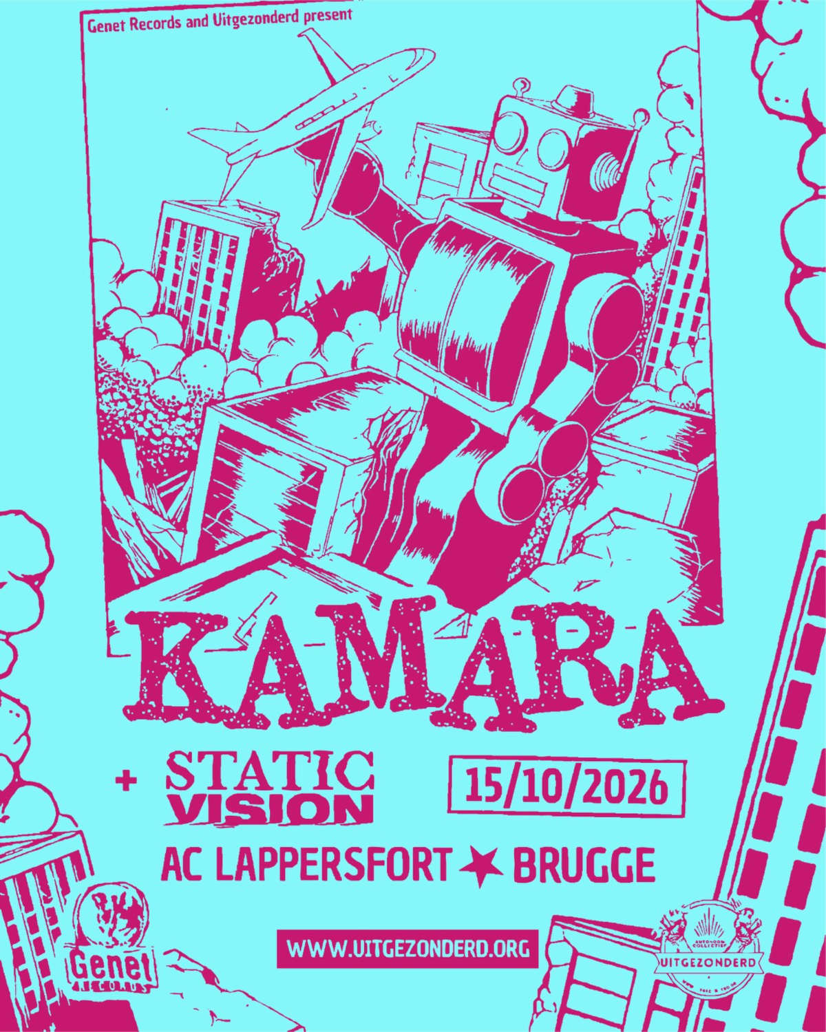 à Bruges : Kamara (screamo) + Static Vision (h8000) à AC Lappersfort (Vaartdijkstraat 72). 19h., prix libre (10€ suggéré). Orga. Genet & Uitgezonderd